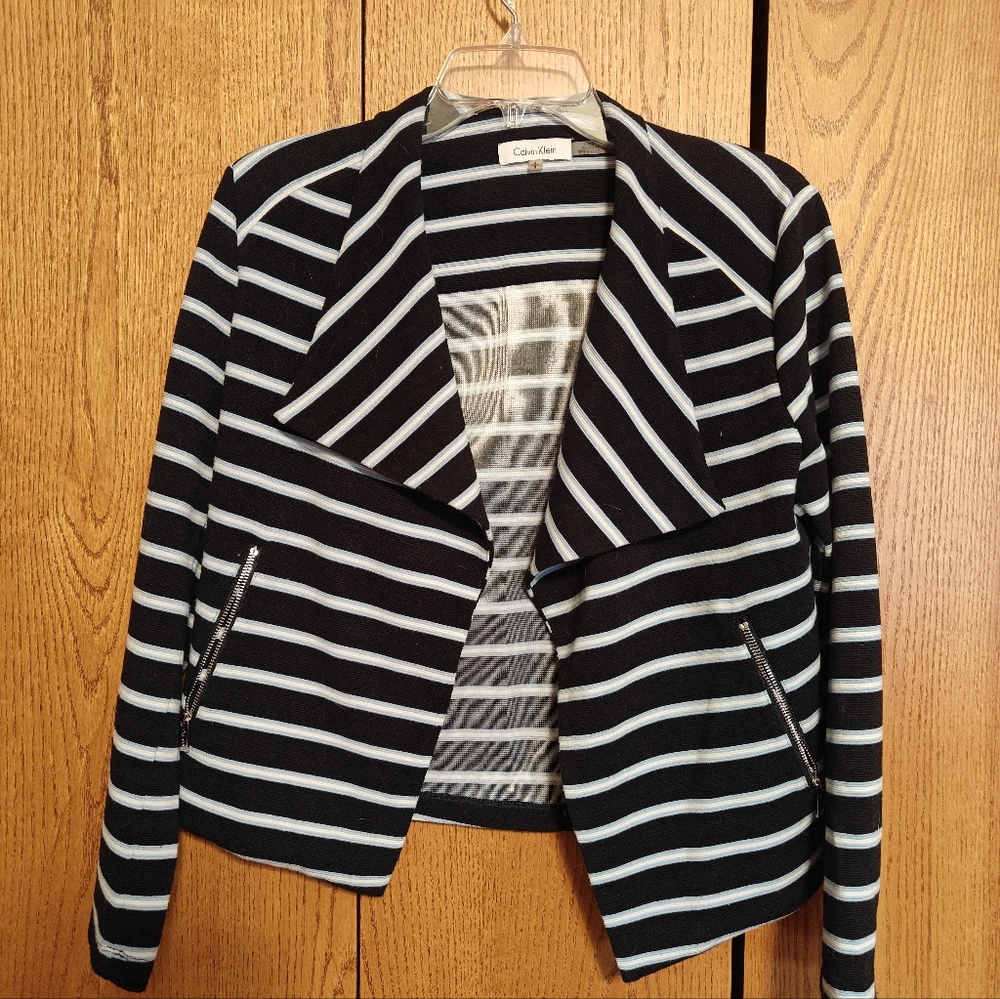 Calvin Klein Navy. Light Blue and White Striped Women's Jacket